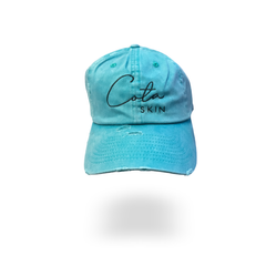 We wanted to go a little bit further with protecting our Cota Cousins in this heat! What would be more perfect than our adjustable, signature logo Cota Dad Hats?    Color: Tiffany Teal    Also Available in three more trendy colors:  Sassy Salmon Cota Rose Ruby Red    FIT MOST HEADS: Ideal for busy moms, perfect for quick outings between hair appointments, and excellent for workouts at the gym!    Specifications:    Material: Denim, Distressed